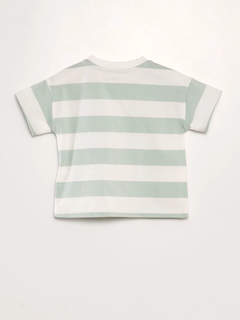 T shirt rayé à pression au col   Blanc