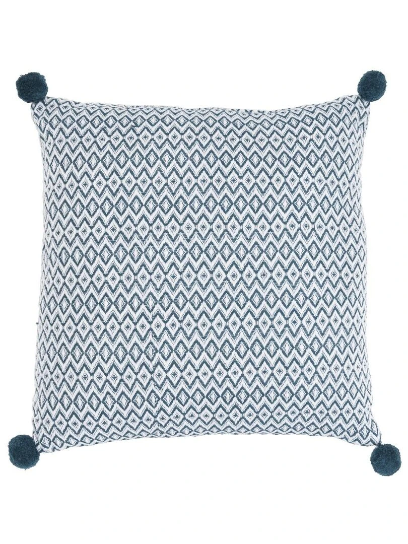 Future Home Coussin polycoton bleu avec pompons 40x40cm Bleu