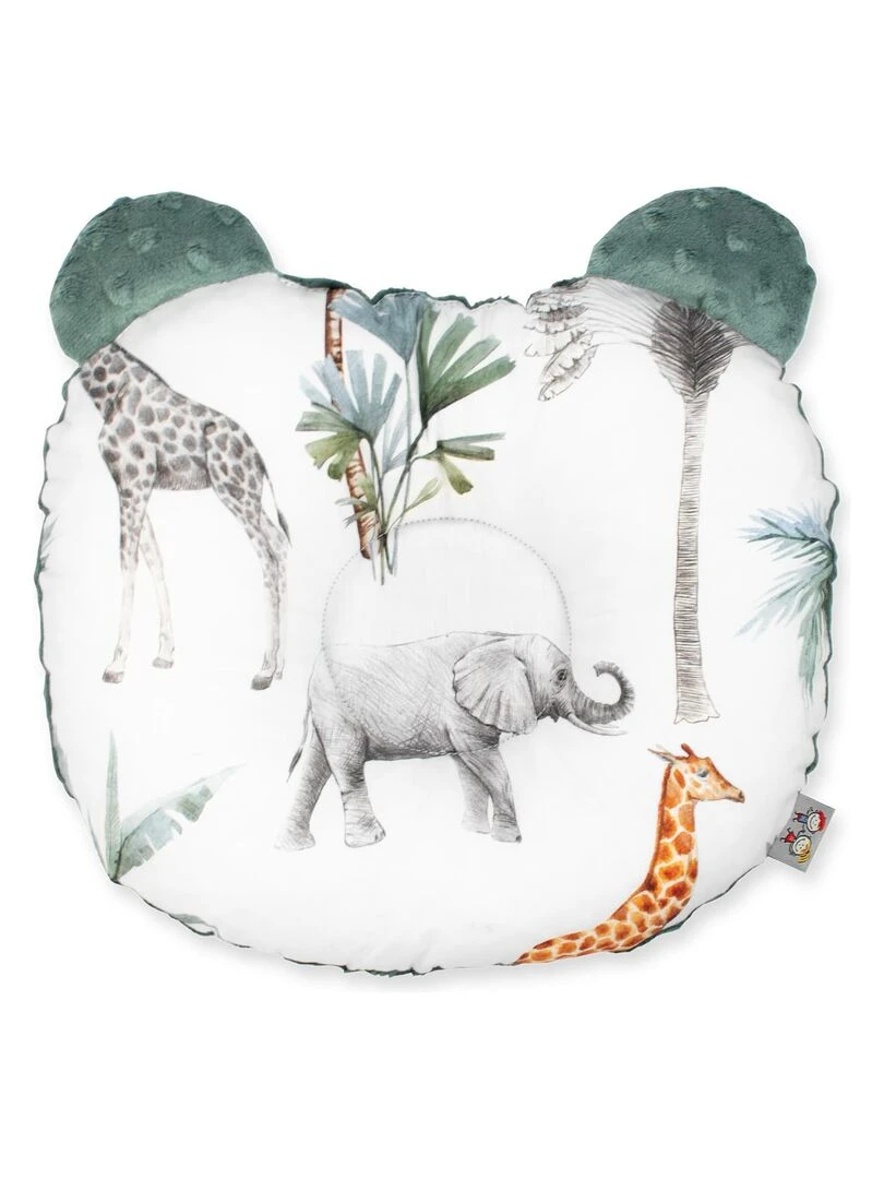 Coussin anti tête plate réversible en minky Safari Vert