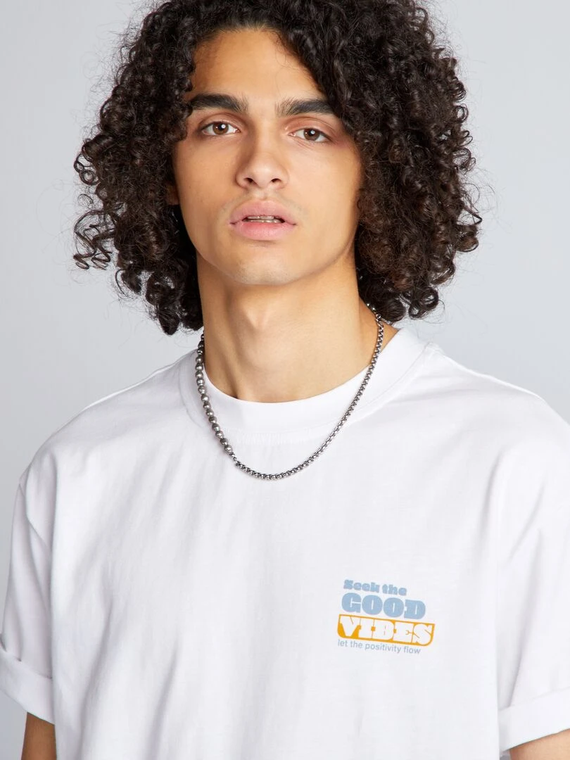 T shirt en coton à imprimé devant   Blanc