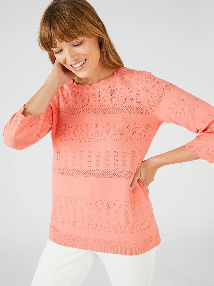 Pull ajouré en coton majoritaire Damart Rose