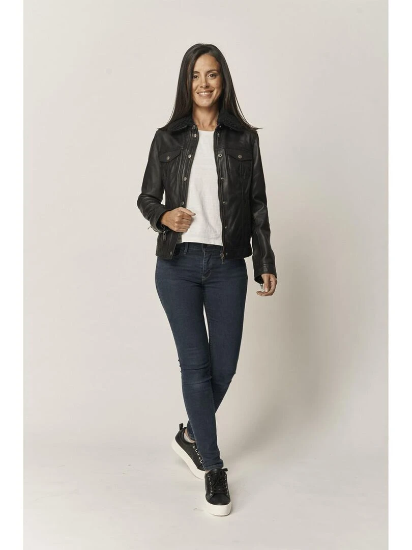 Lee Cooper Veste manches longues cuir regular fit BASMA Noir