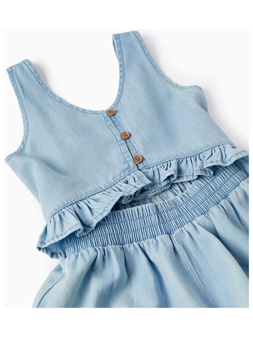 Salopette en jean léger en coton pour fille  CUBA   Bleu clair