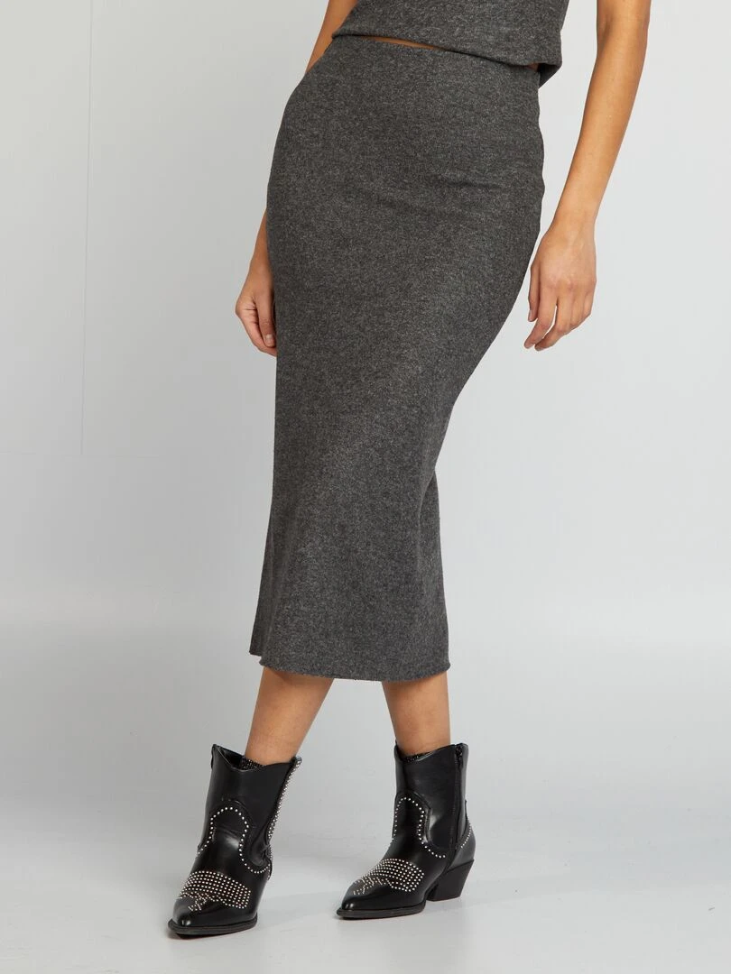 Jupe midi en tricot Gris