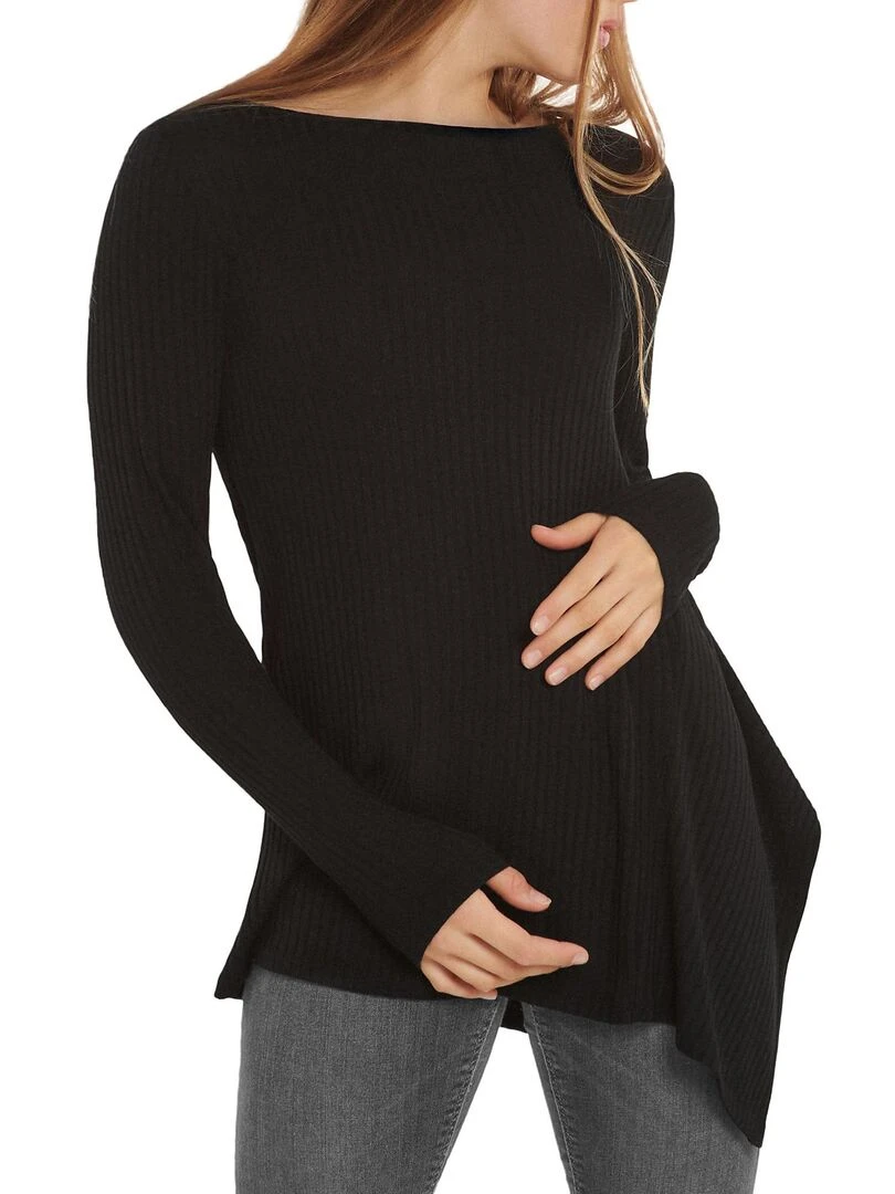 Top asymétrique manches longues Cosy Noir