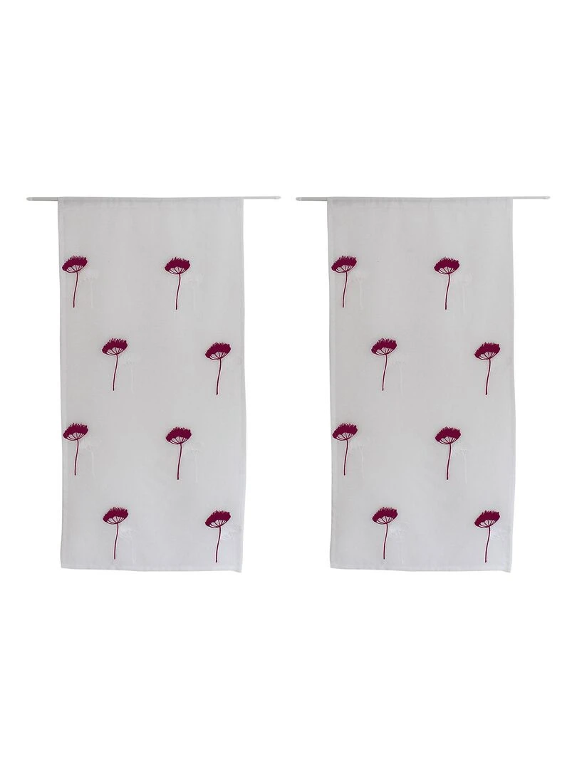 Paire de vitrages brodés de fleurs Bordeaux