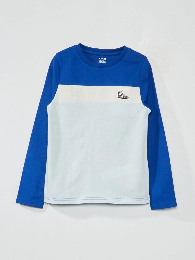 Tee shirt color block à manches longues Bleu