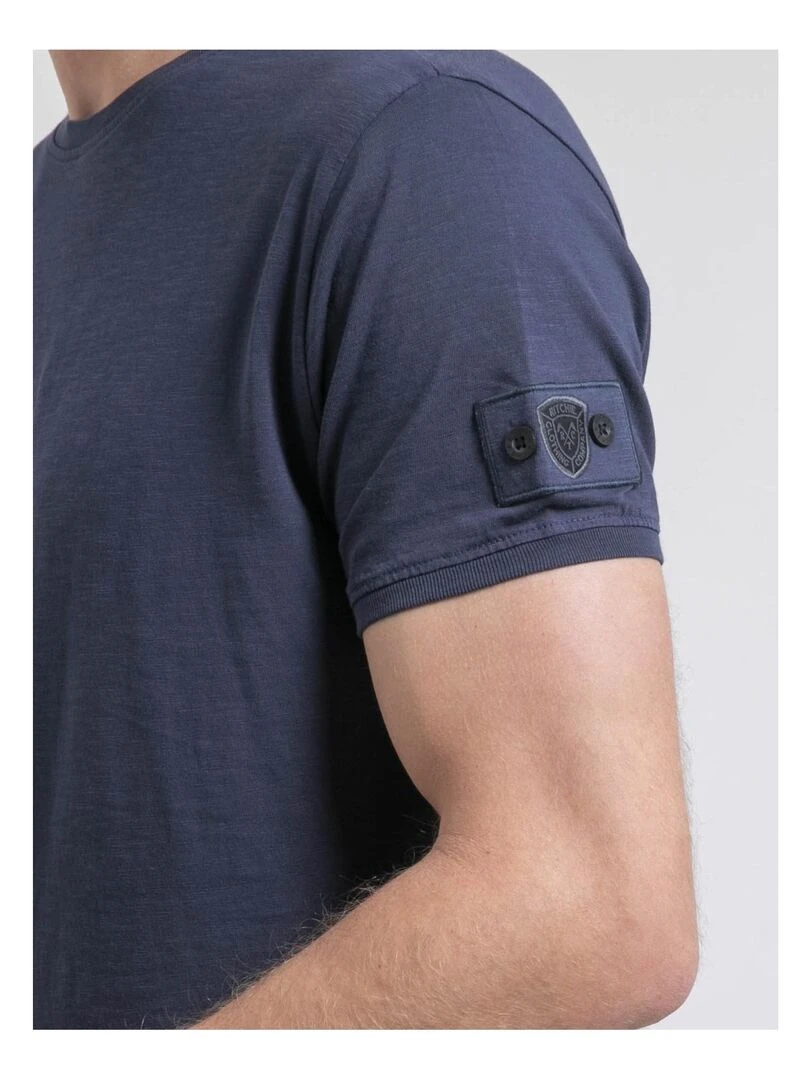 T shirt col rond pur coton NERIGOTE   Bleu marine