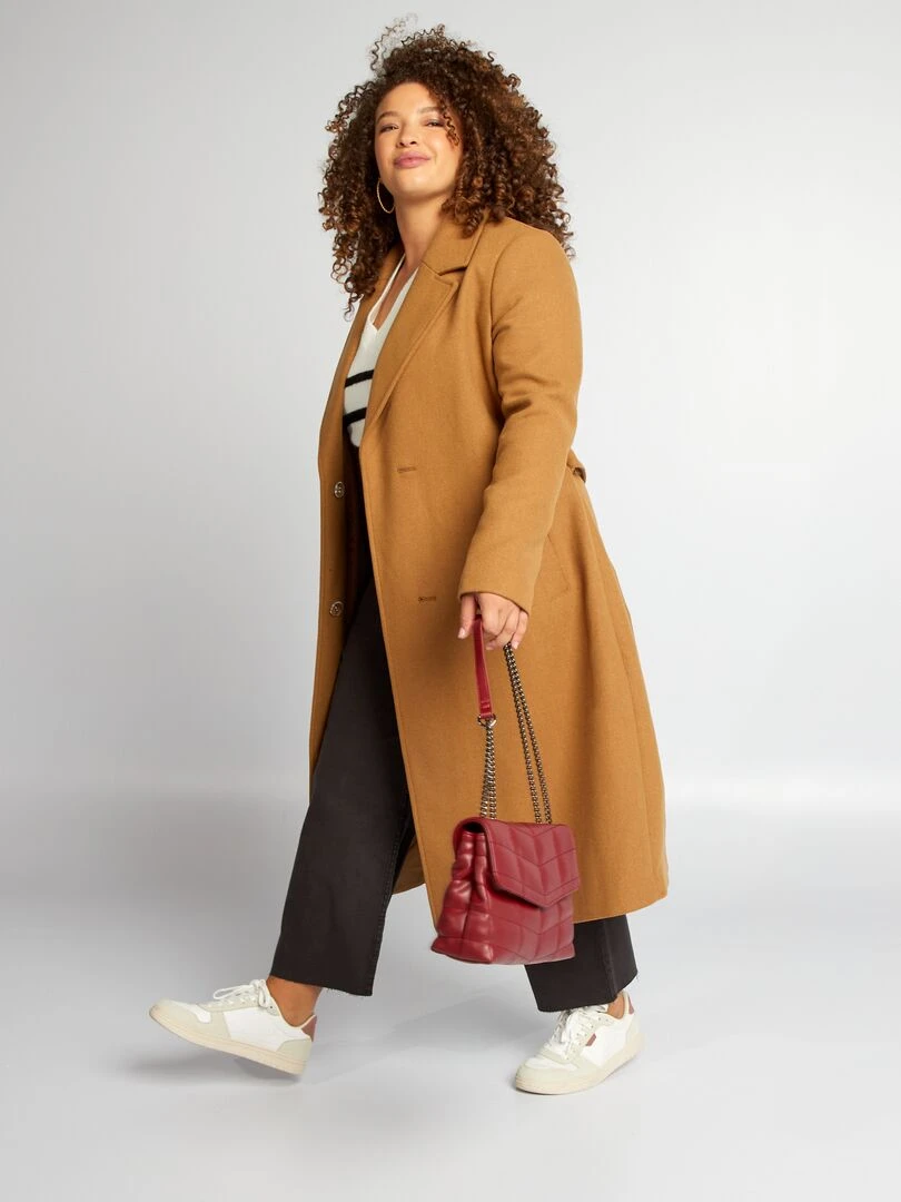 Manteau long avec ceinture à nouer Camel