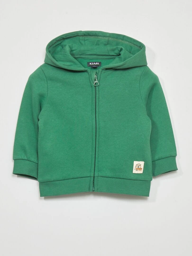 Sweat zippé en molleton vert