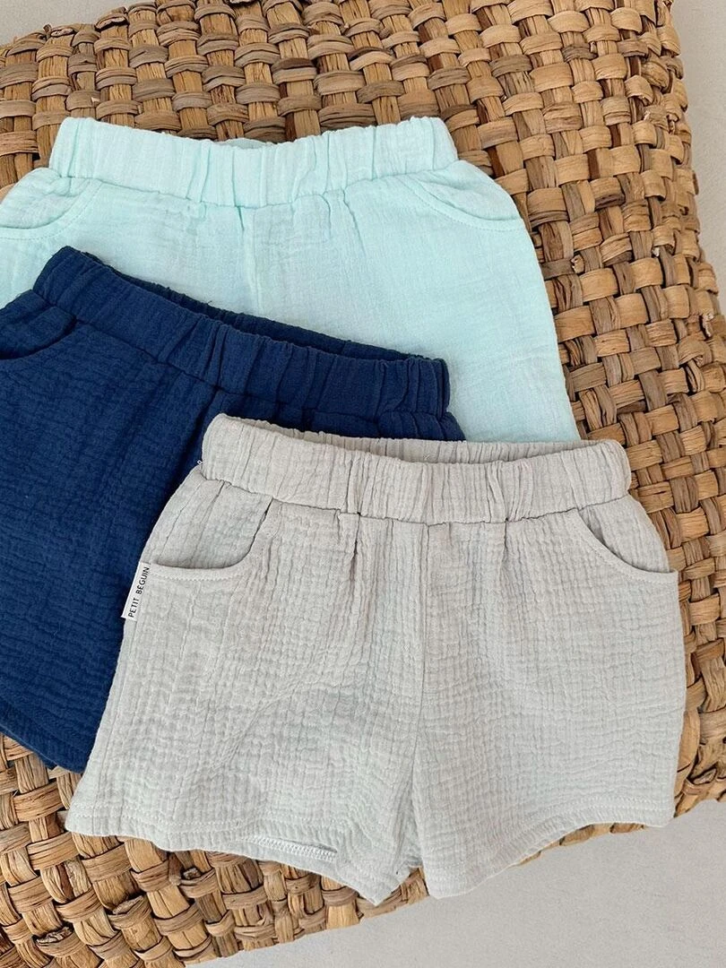 Short bébé en gaze de coton Dahlia   Bleu