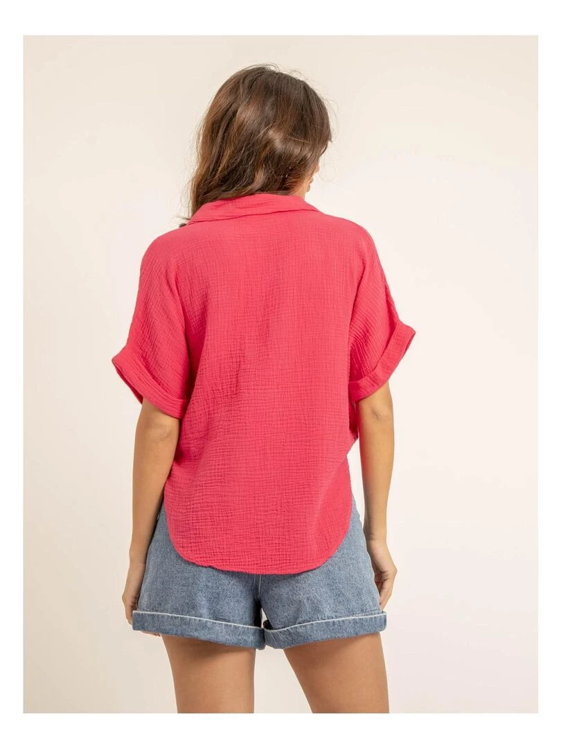 Chemise manches courtes gaze de coton ODETTE Rose fushia
