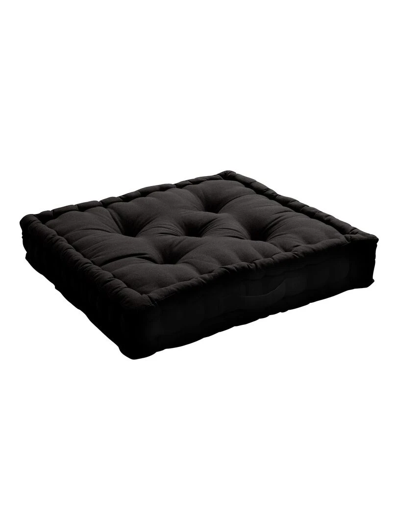 Coussin de sol uni en pur coton Noir