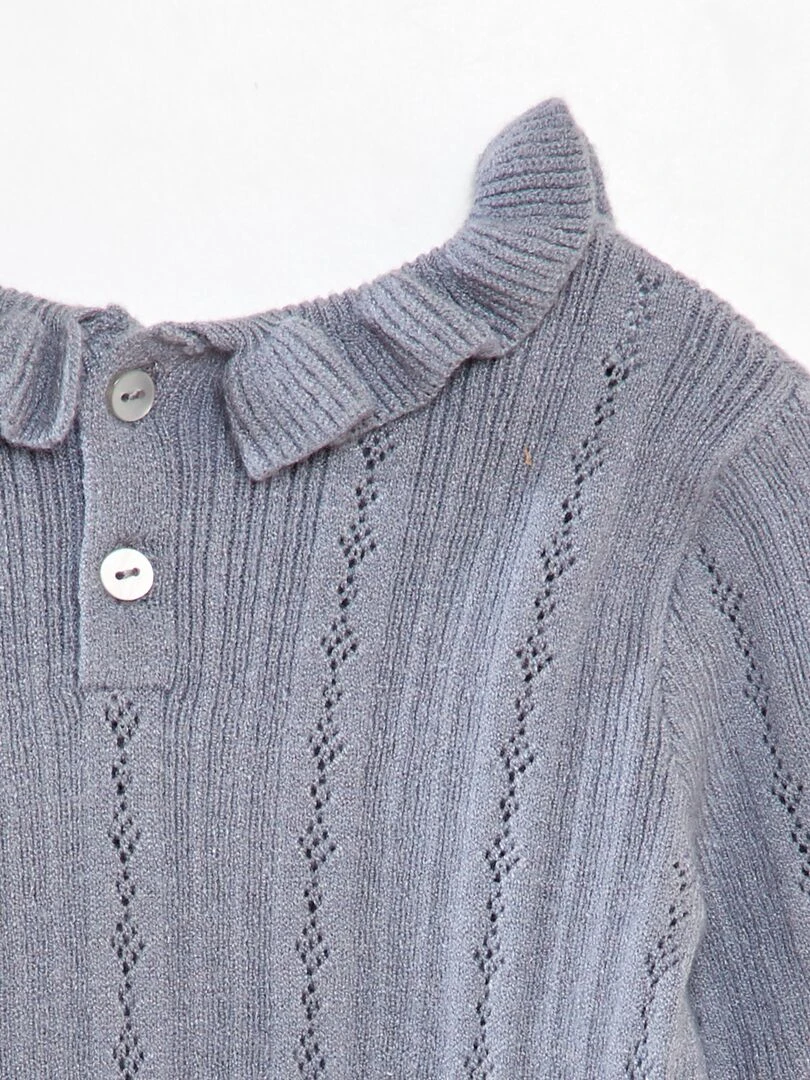 Pull en maille ajourée avec collerette   Gris