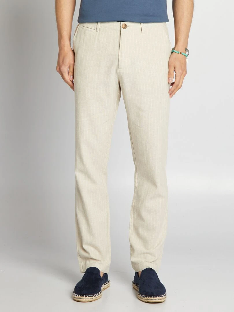 Pantalon chino en lin Beige à rayures