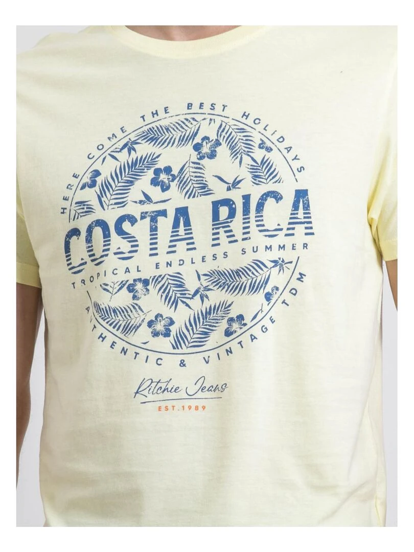 T shirt col rond pur coton NEVOLTA   Jaune