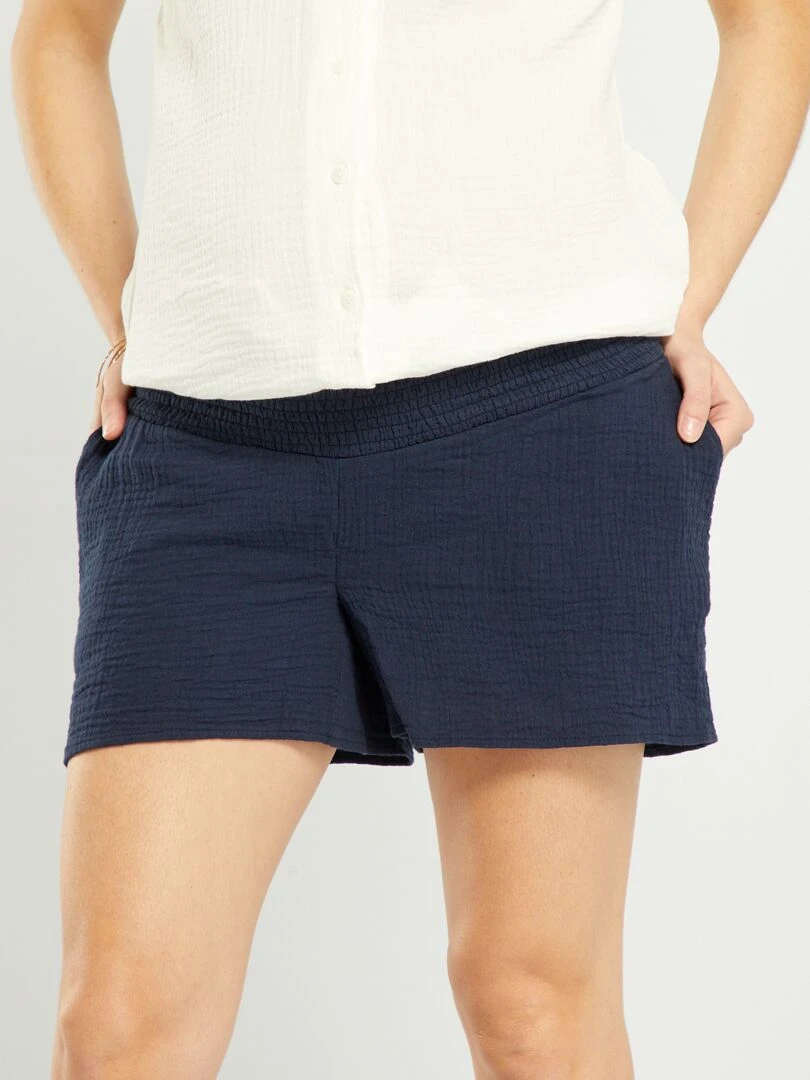 Short grossesse en gaze de coton bleu marine