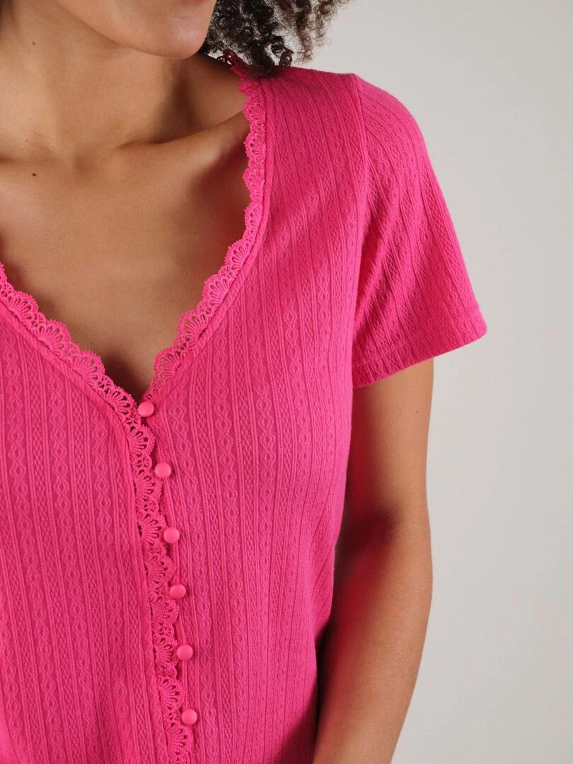 T shirt pour femme en maille jacquard 'Deeluxe'   Rose fushia