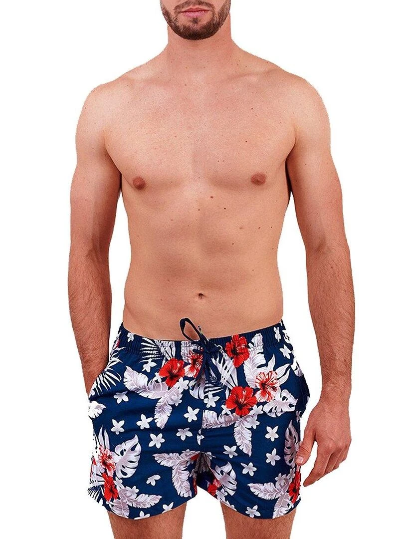 Short de bain à fleurs California Bleu