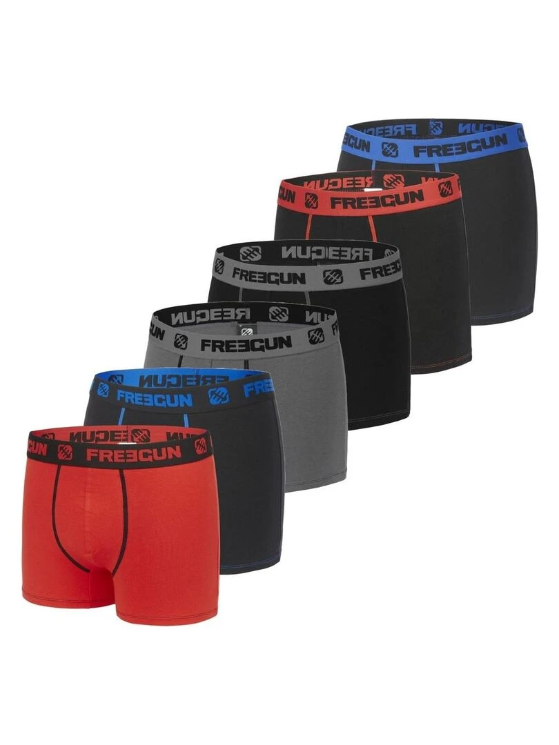 Lot de 6 boxers garçon en Coton Freegun Noir