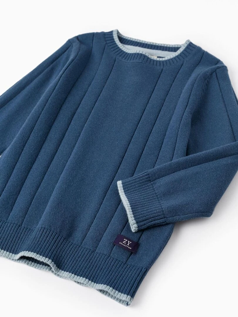 Pull en Maille Côtelée pour Bébé Garçon 'B&S'  BROTHERS&SISTERS   Bleu