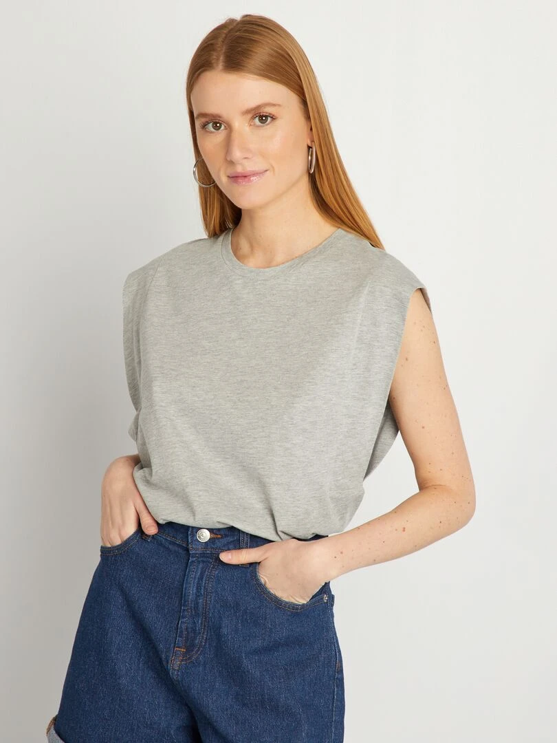 T shirt uni sans manches Gris