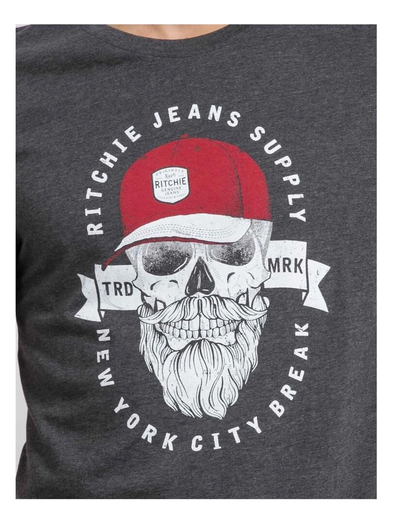 T shirt col rond pur coton JIMINAL   Gris