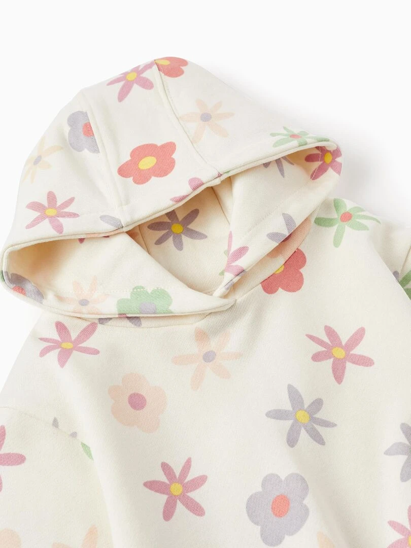 Pull à capuche pour bébé fille 'Floral'  THE WAVE TRIBE   Blanc