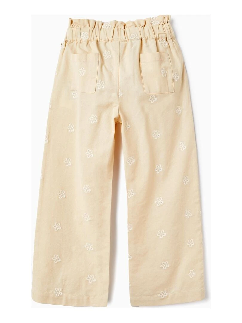 Pantalon en coton et lin avec fleurs brodées pour fille MATISSE Beige