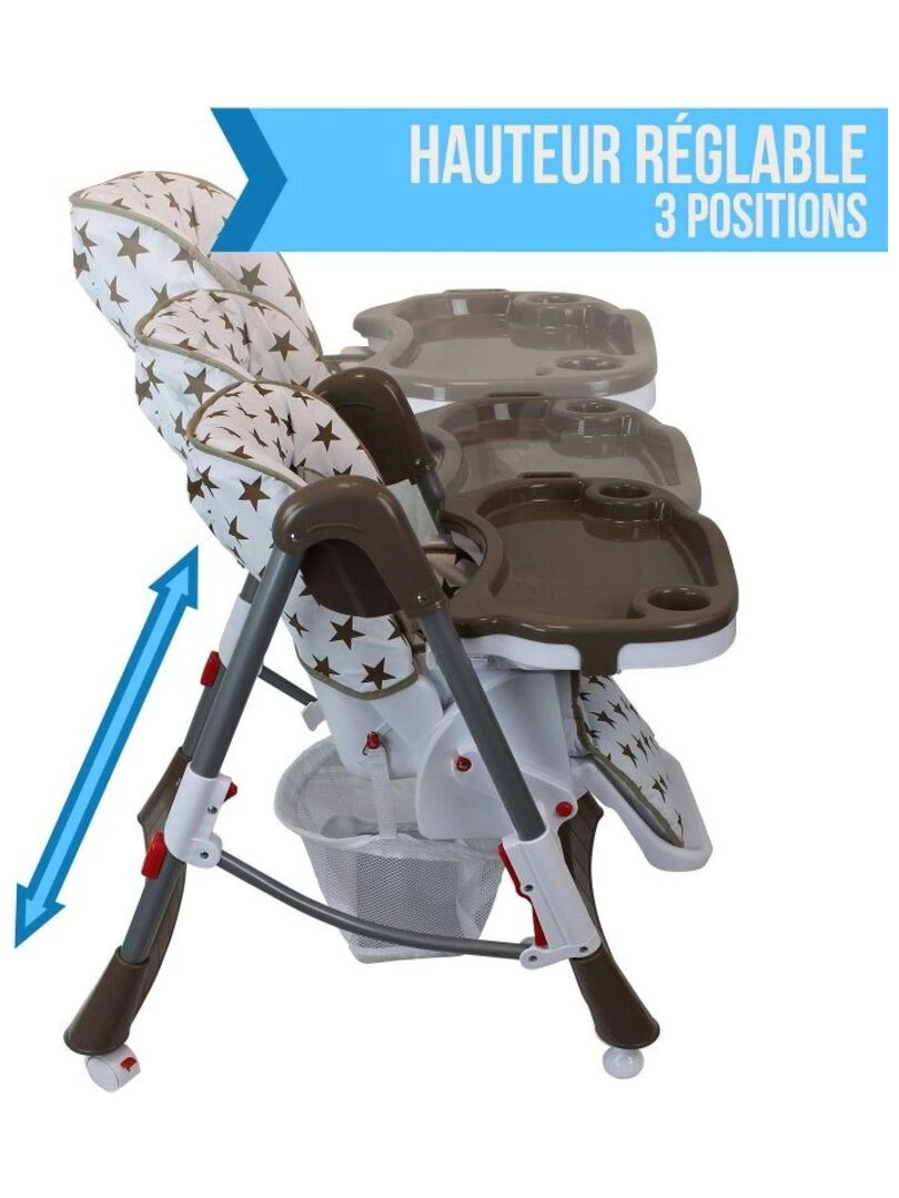Chaise haute bébé  pliable  réglable hauteur  dossier et tablette   Ptite Perle   Monsieur Bébé   Marron