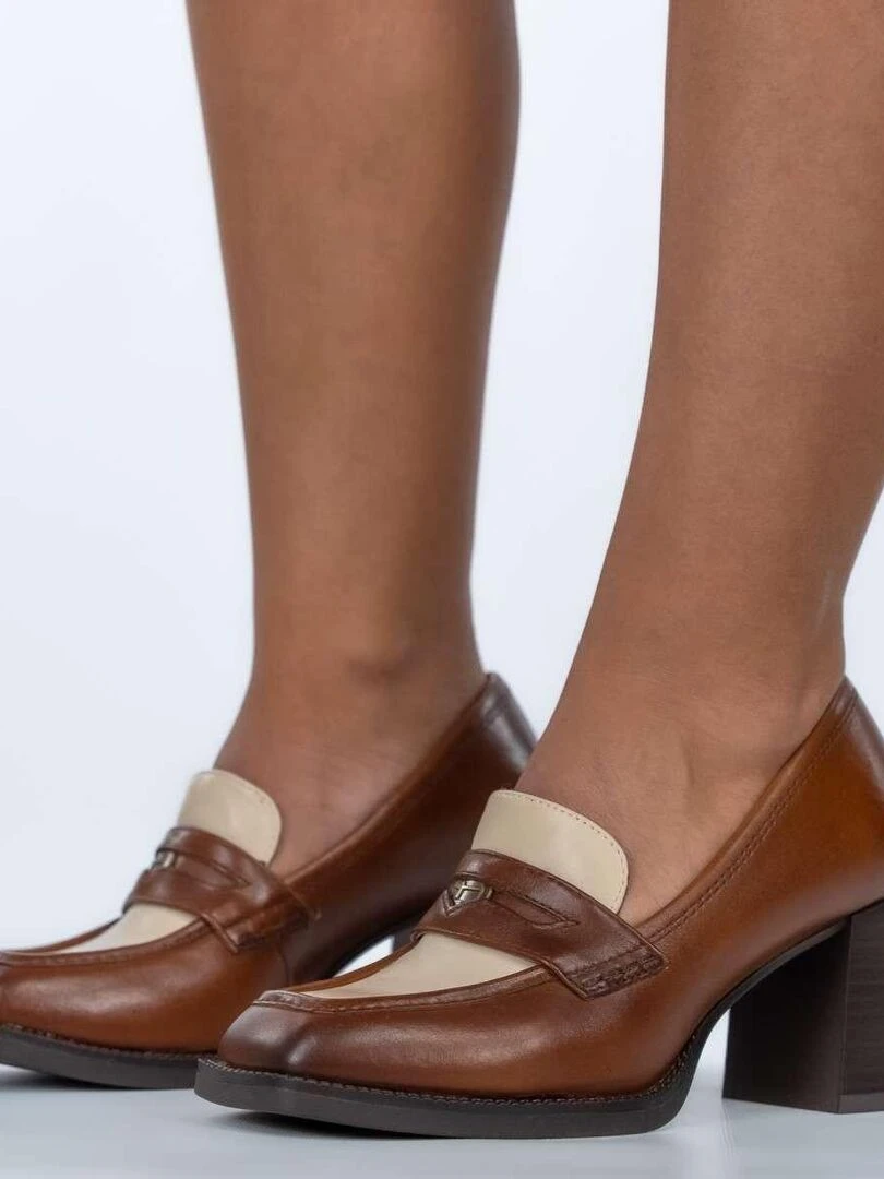 TAMARIS Escarpins cuir talon carré Cognac