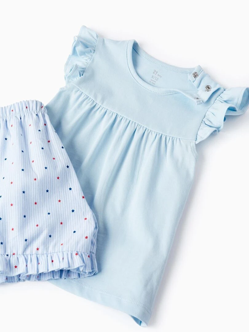 Pyjama En Coton Avec Étoiles Pour Bébé Fille manches courtes   Bleu