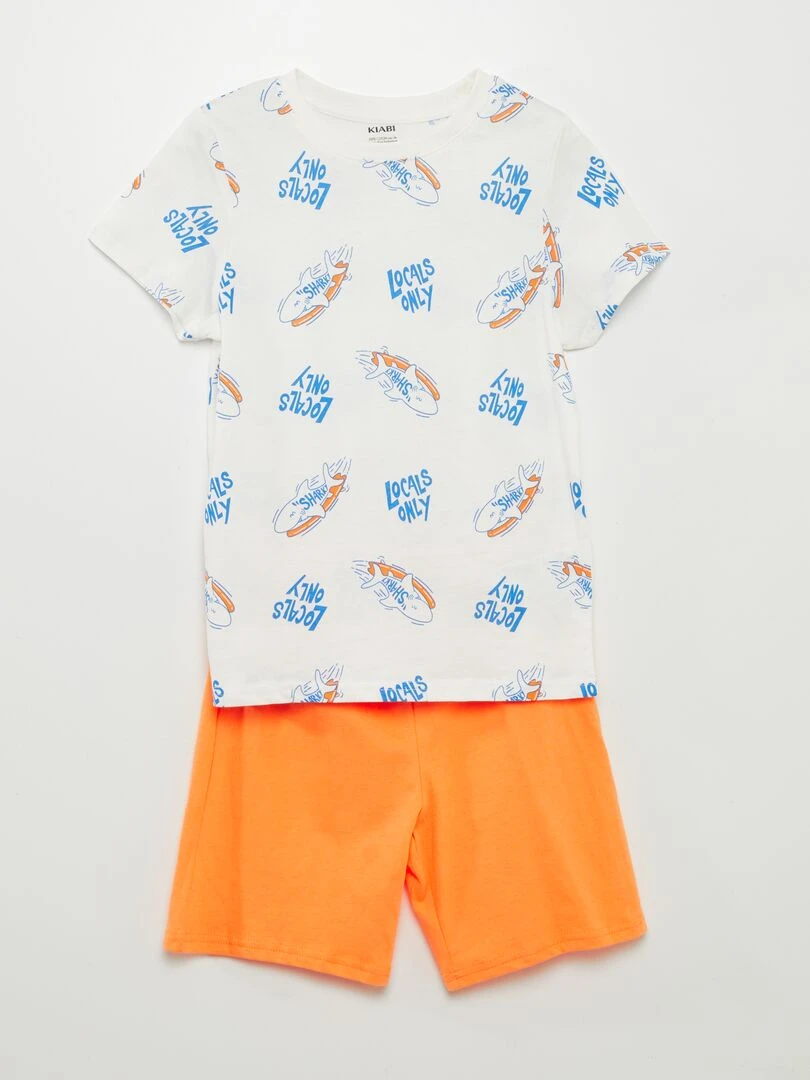 Pyjama court t shirt + short 2 pièces Blanc