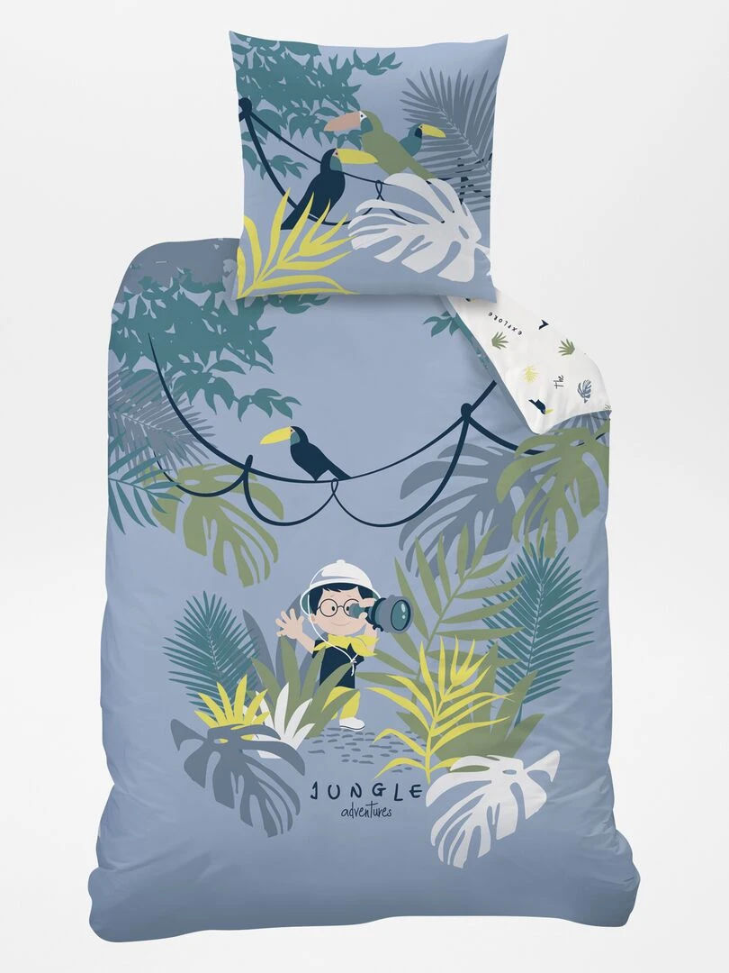 Parure de lit 1 personne réversible   Bleu