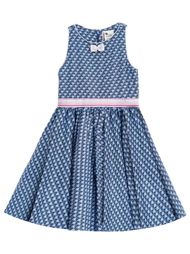 Robe Cérémonie Palmiers Bleu Marine  HEPBURN   'LA FAUTE A VOLTAIRE'   Bleu