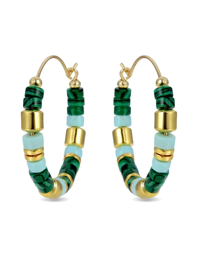 Boucles d'oreilles  Ihun en argent 925 et Malachite plaqué or jaune 18 K   Vert