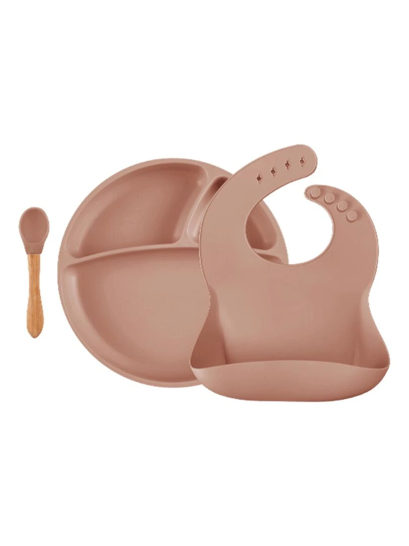 Coffret repas comme un grand Assiette Cuillère Bavoir Marron caramel
