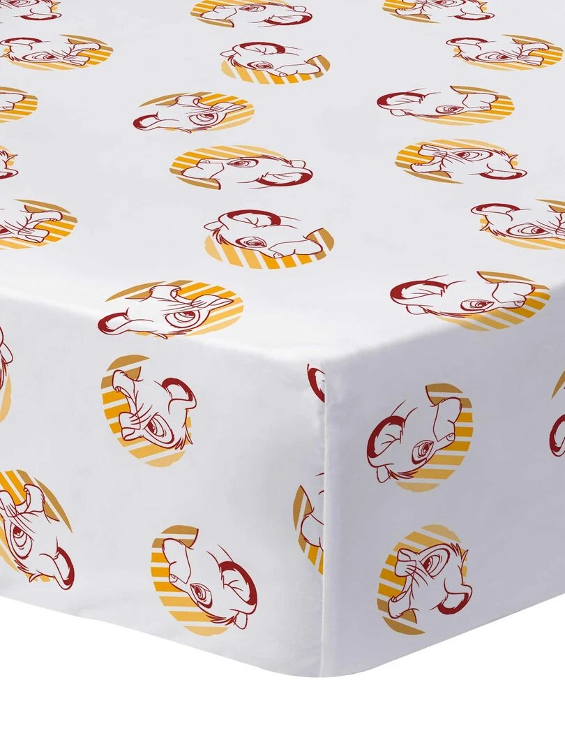 Drap housse imprimé 100% coton DISNEY HOME LE ROI LION PRINCE Blanc