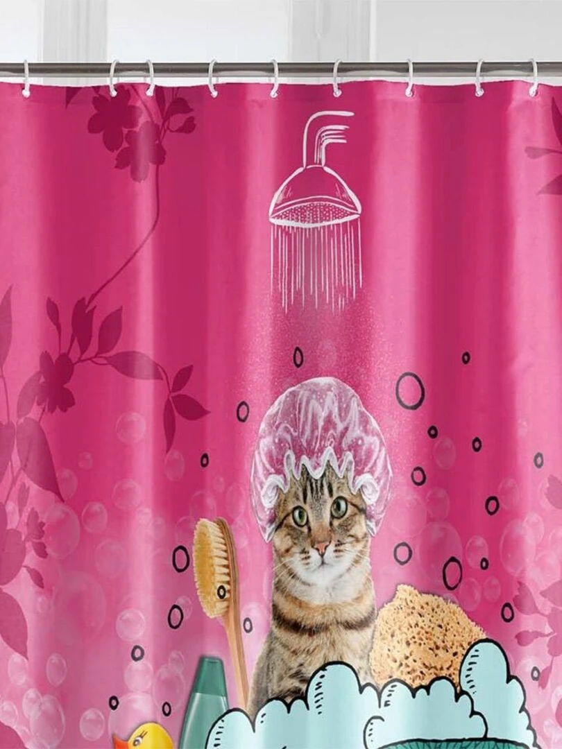 Rideau de douche 180x200 Chatibulle Rose