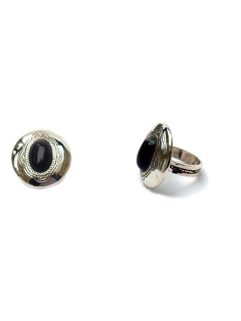Bague Touareg argent agate noire Noir