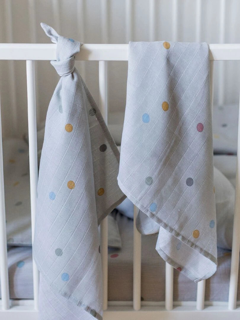 Langes en mousseline de coton Gris Multicolore