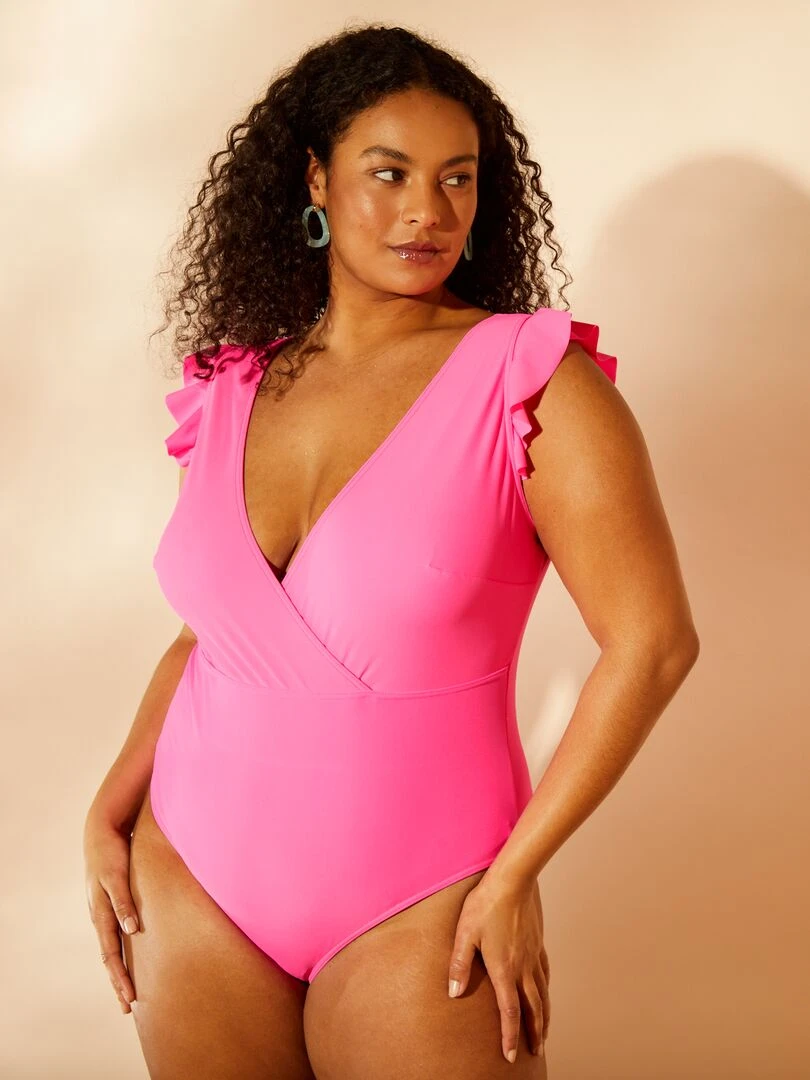 Maillot de bain à volants 1 pièce Rose