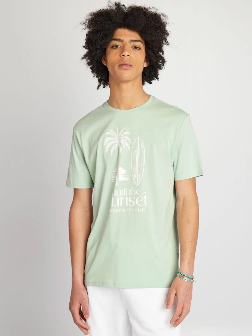 T shirt en jersey à col rond   Bleu