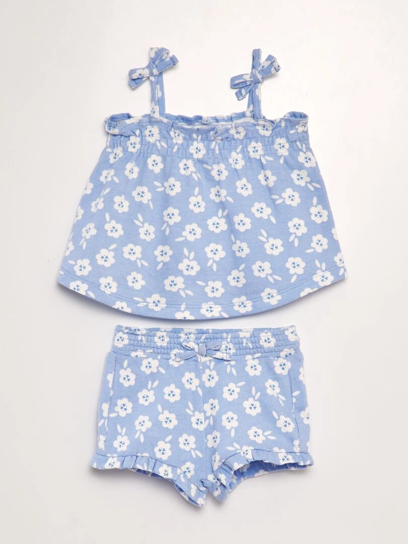 Ensemble short + débardeur imprimé 2 pèces Bleu