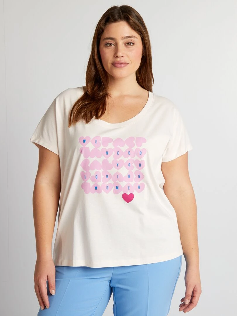 T shirt en coton avec imprimé   Crème