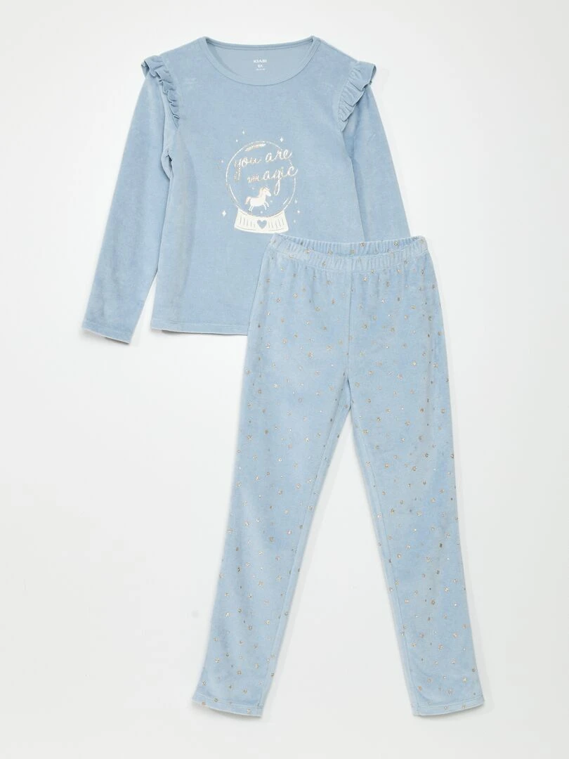 Pyjama long en velours 2 pièces Bleu