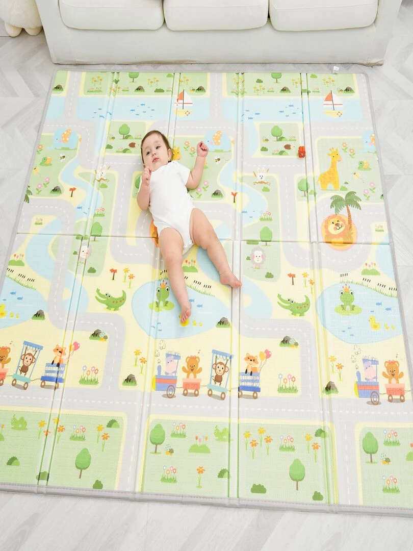 Tapis de Jeu en mousse épais et pliable pour enfants ROAD XL SUPERBE BEBE Blanc Vert clair