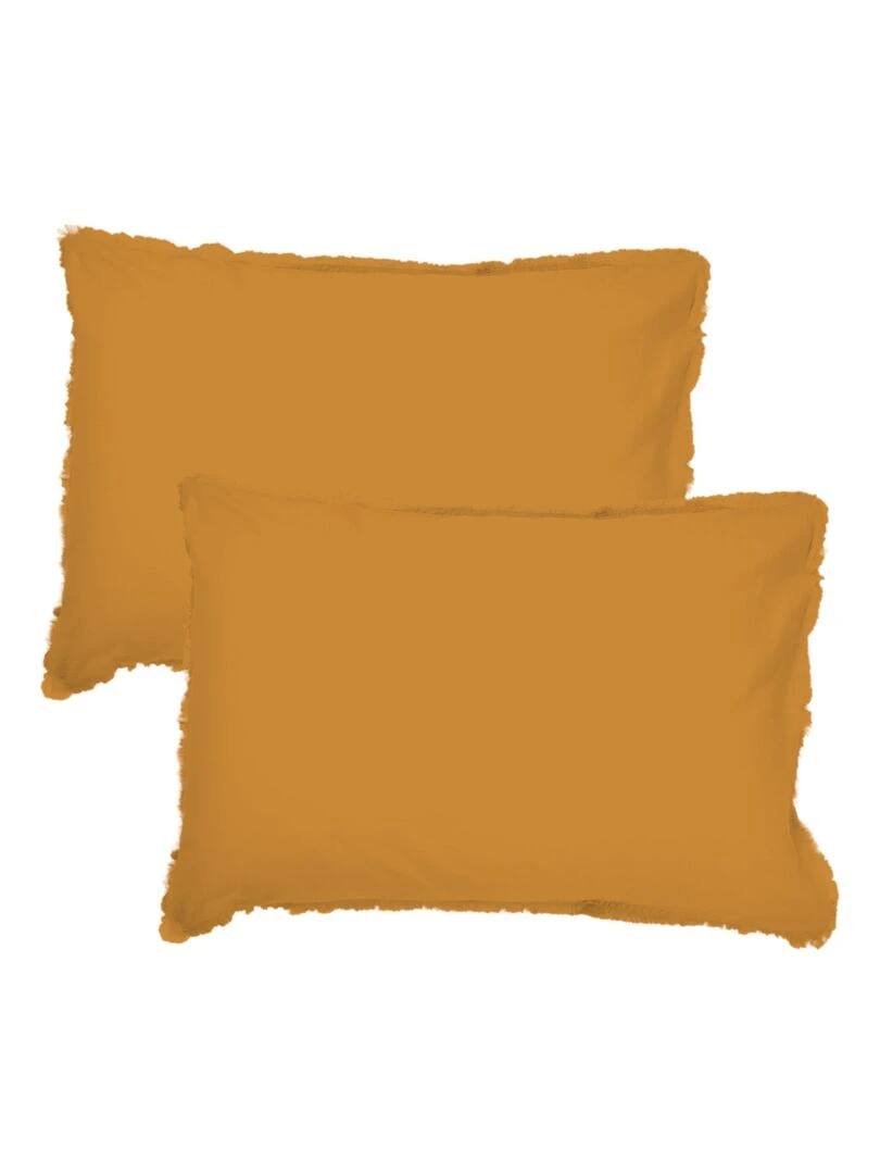 Set de 2 taies d’oreiller unies à franges  COTON LAVÉ   Marron caramel