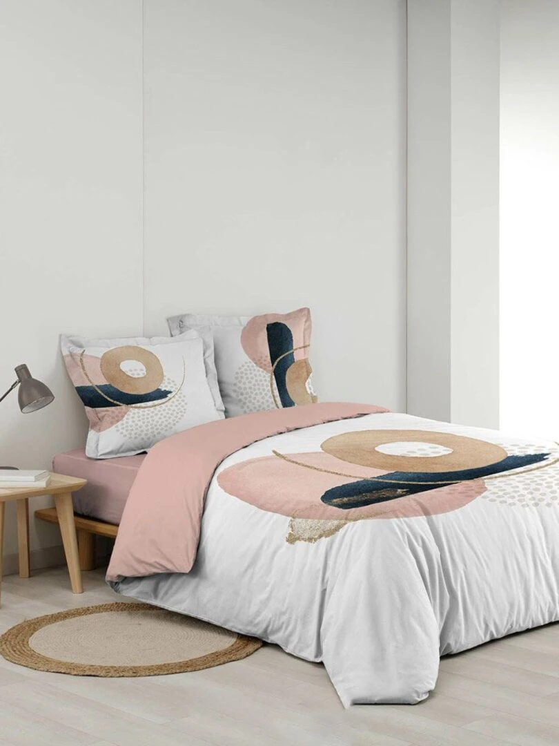 Housse de couette 260x240 + 2 taies Novaline coton 57 fils   Rose