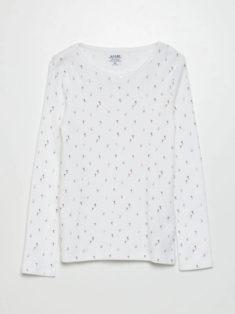 T shirt en maille pointelle   Blanc/gris